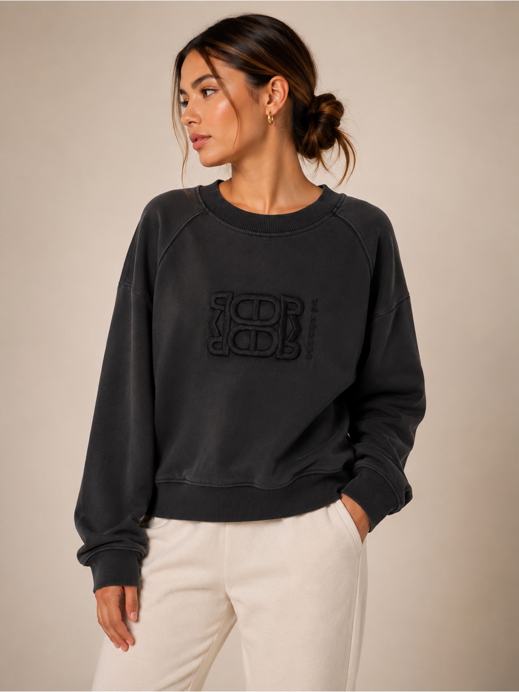 De Rococo Sweater Black With Logo And Pants Set